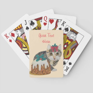 cute kitten grey tabby licking paw christmas playing cards