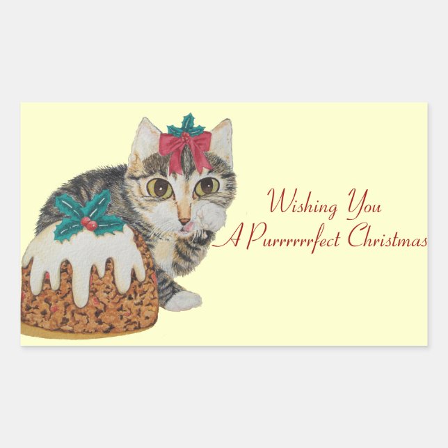 cute kitten grey tabby licking paw christmas rectangular sticker (Front)