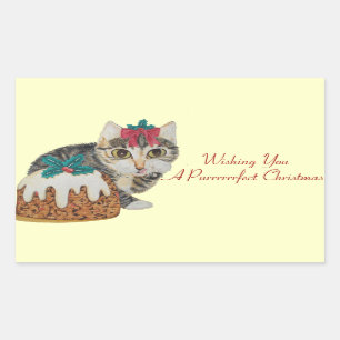 cute kitten grey tabby licking paw christmas rectangular sticker