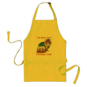 cute kitten grey tabby licking paw christmas standard apron