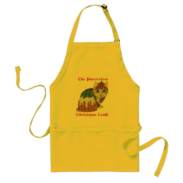 cute kitten grey tabby licking paw christmas standard apron (Front)
