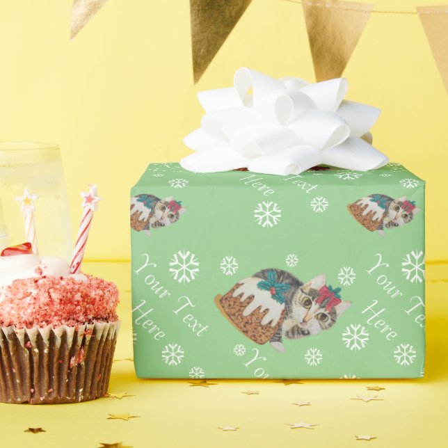 cute kitten grey tabby licking paw christmas wrapping paper (Birthday Party)