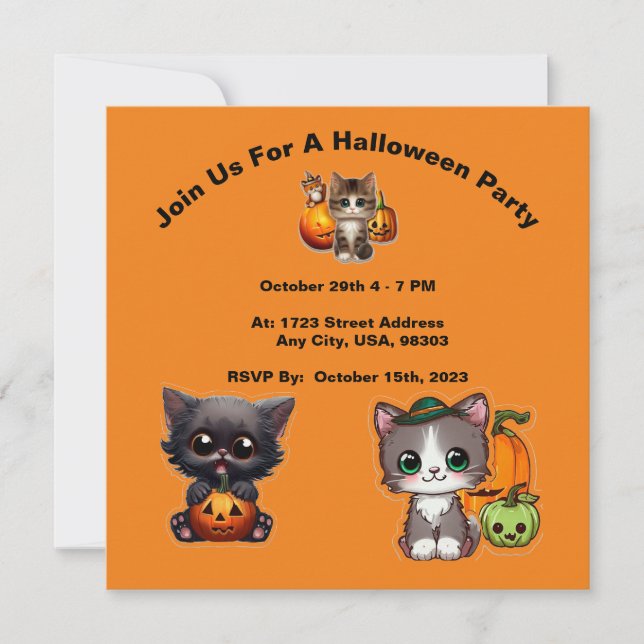 Cute Kitten Halloween Party Invitations, Halloween Invitation (Front)