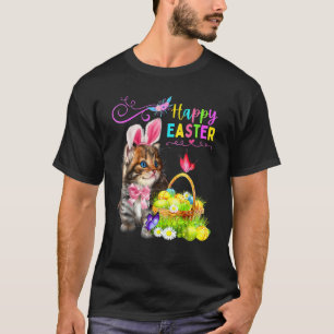 Cute Kitten Happy Easter Cat Bunny And Eggs 1 T-Shirt