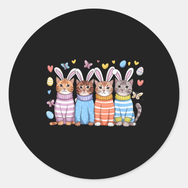 Cute Kitten Happy Easter Cat Bunny Ears And Eggs K Classic Round Sticker (Front)