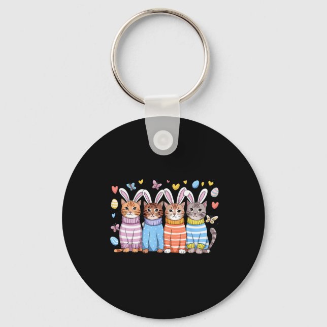 Cute Kitten Happy Easter Cat Bunny Ears And Eggs K Key Ring (Front)