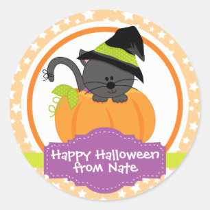 Cute Kitten Happy Halloween for Kids Personalised Classic Round Sticker