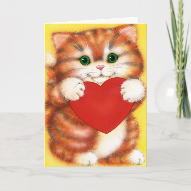 Cute kitten heart Valentines day customisable card (Front)