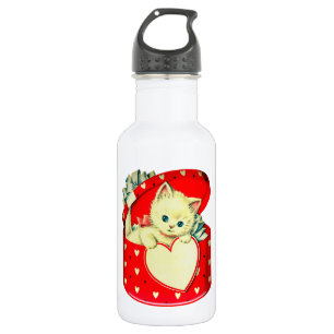 Cute Kitten Heart Vintage Cat Retro Kitty 532 Ml Water Bottle