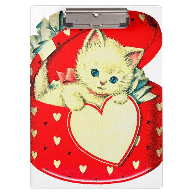Cute Kitten Heart Vintage Cat Retro Kitty Clipboard (Front)