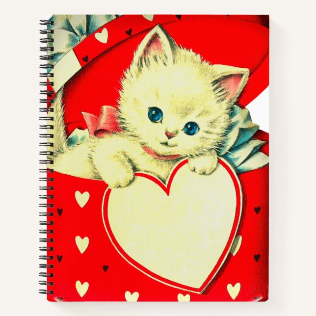 Cute Kitten Heart Vintage Cat Retro Kitty Notebook (Front)