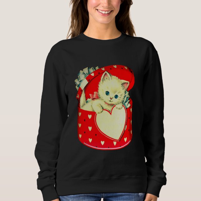 Cute Kitten Heart Vintage Cat Retro Kitty Sweatshirt (Front)