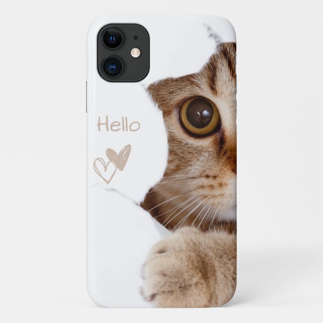 cute kitten ,hello heart white Case-Mate iPhone case (Back)