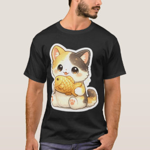 Cute Kitten Holding Golden Fish T-Shirt