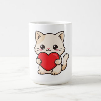 Cute Kitten Holding Red Heart - Adorable Kawaii Ca Coffee Mug