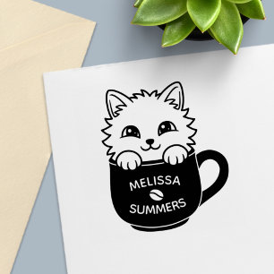 Cute Kitten in a Coffee Mug Custom Name Self-inking Stamp