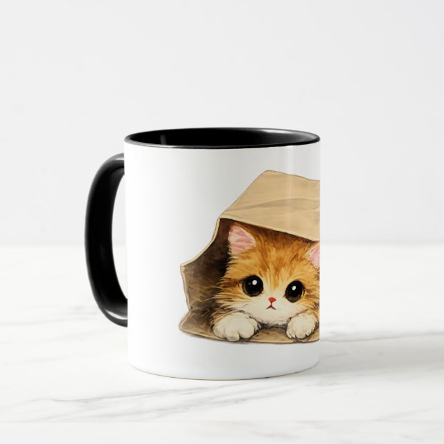 Cute Kitten in a Paper Bag Mug (Front Left)