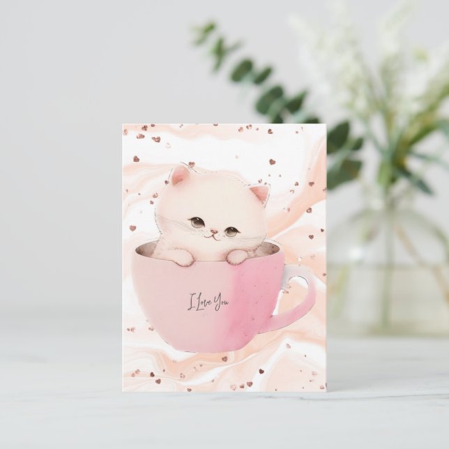 Cute Kitten in a Teacup Postcard (Standing Front)