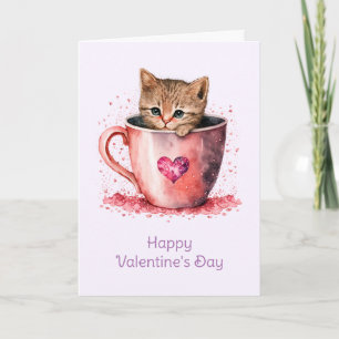 Cute Kitten in a Teacup Valentine's Day Card
