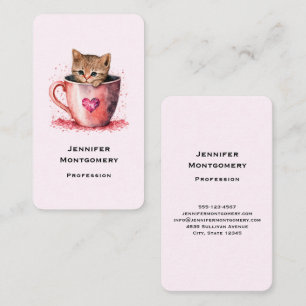 Cute Kitten in a Teacup with Hearts Business Card