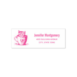 Cute Kitten in a Teacup with Hearts Name & Address Self-inking Stamp