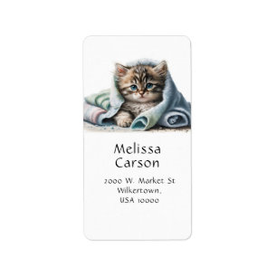 Cute Kitten in a Towel Label