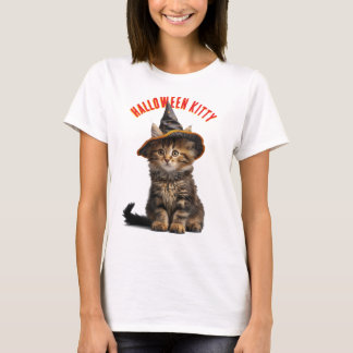 Cute Kitten in a Witches Hat Halloween T-Shirt