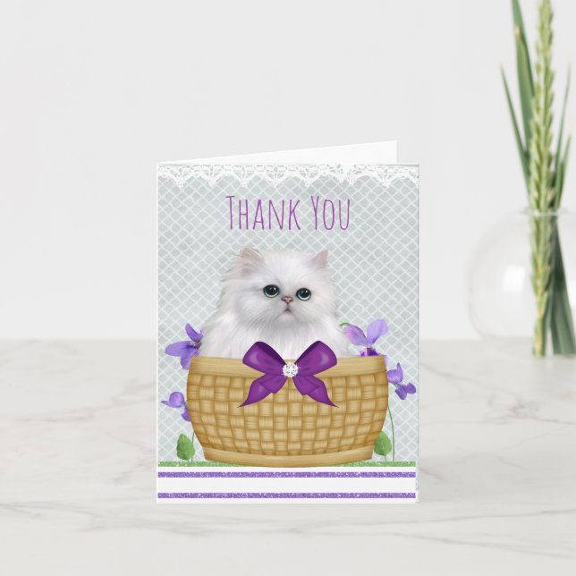 Cute Kitten in Basket Thank You Card (Front)