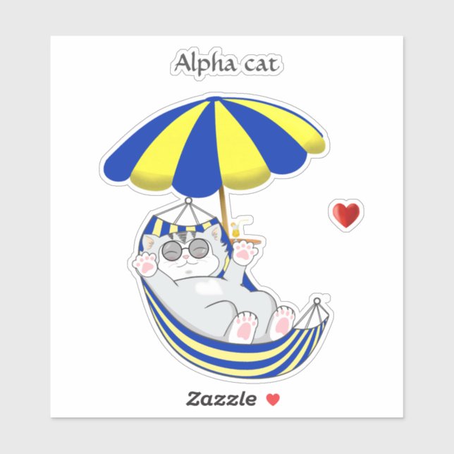 Cute Kitten in Blue & Yellow Hammock & Text (Sheet)
