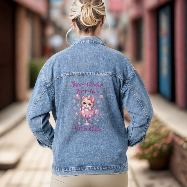 Cute Kitten in Bubble Cup Denim Jacket (Creator Uploaded)