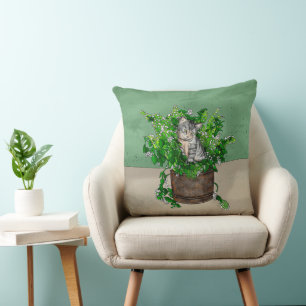 Cute Kitten in Catnip Antique Pot   Cushion
