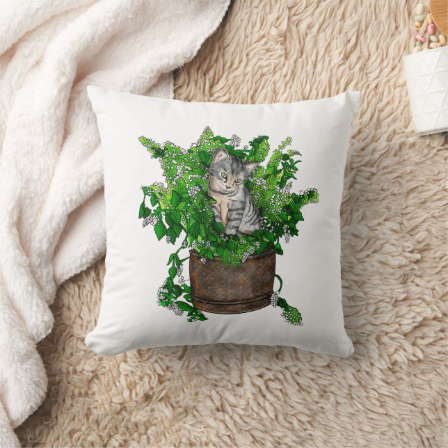 Cute Kitten in Catnip Pot   Cushion (Blanket)
