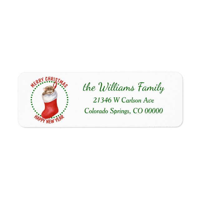 Cute Kitten in Christmas Stocking Return Address (Front)