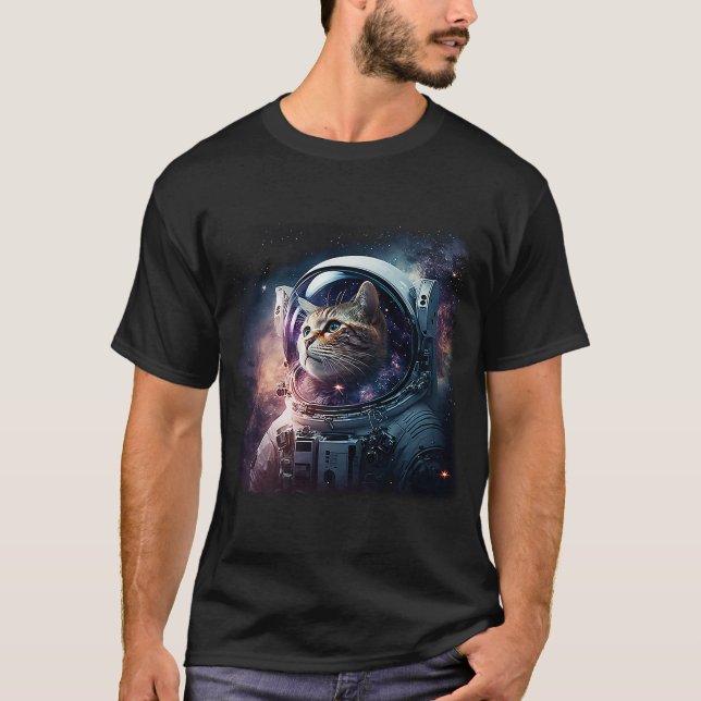 Cute Kitten In Deep Space  Cat T-Shirt (Front)