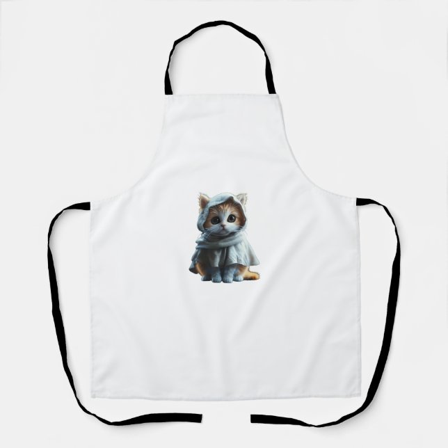 Cute Kitten in Ghost Costume - Halloween Cueness  Apron (Front)