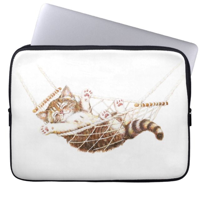 Cute kitten in hammock laptop sleeve (Front)