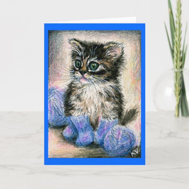 Cute kitten in knitted socks note card (Front)