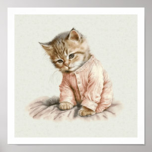 Cute kitten in pink pyjamas poster print