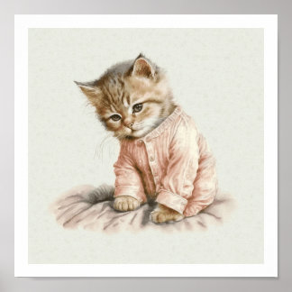 Cute kitten in pink pyjamas poster print
