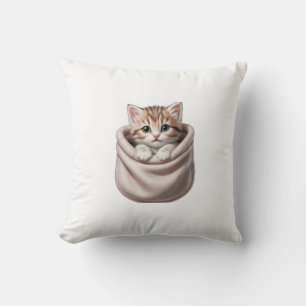 Cute Kitten in Pocket Design, Adorable Cat Artwork Cushion