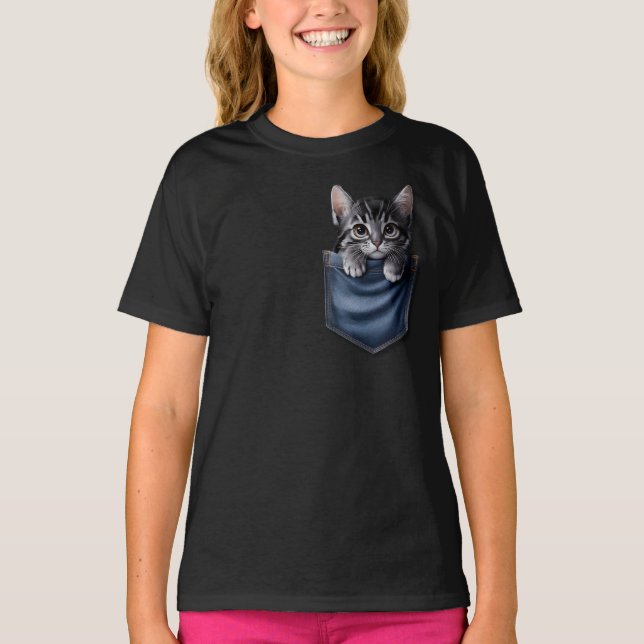 Cute Kitten in Pocket T-Shirt (Front)