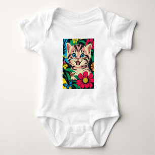 Cute Kitten in Pop Art Painting Style  Baby Bodysuit
