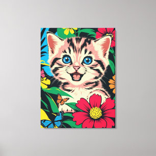 Cute Kitten in Pop Art Painting Style Canvas Print
