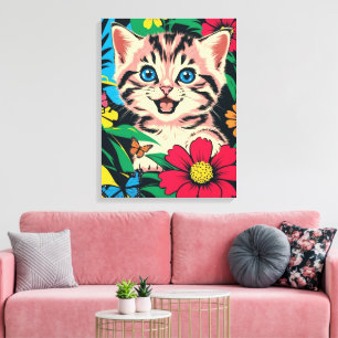 Cute Kitten in Pop Art Painting Style Canvas Print