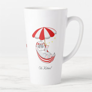 Cute Kitten in Red & White Hammock Latte Mug