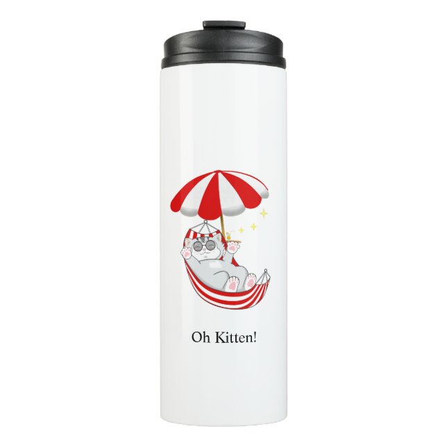 Cute Kitten in Red & White Hammock Thermal Tumbler (Front)