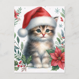 Cute Kitten In Santa Hat Christmas Postcard