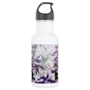 Cute Kitten in the bushes, purple abstract art 532 Ml Water Bottle