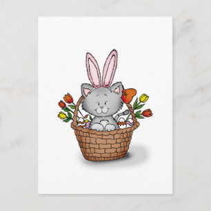 Cute kitten in the Easter Basket Holiday Postcard