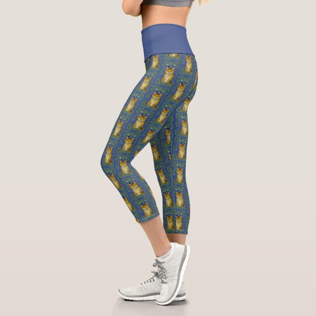 Cute Kitten in Vintage Art Nouveau Style Capri Leggings (Left)